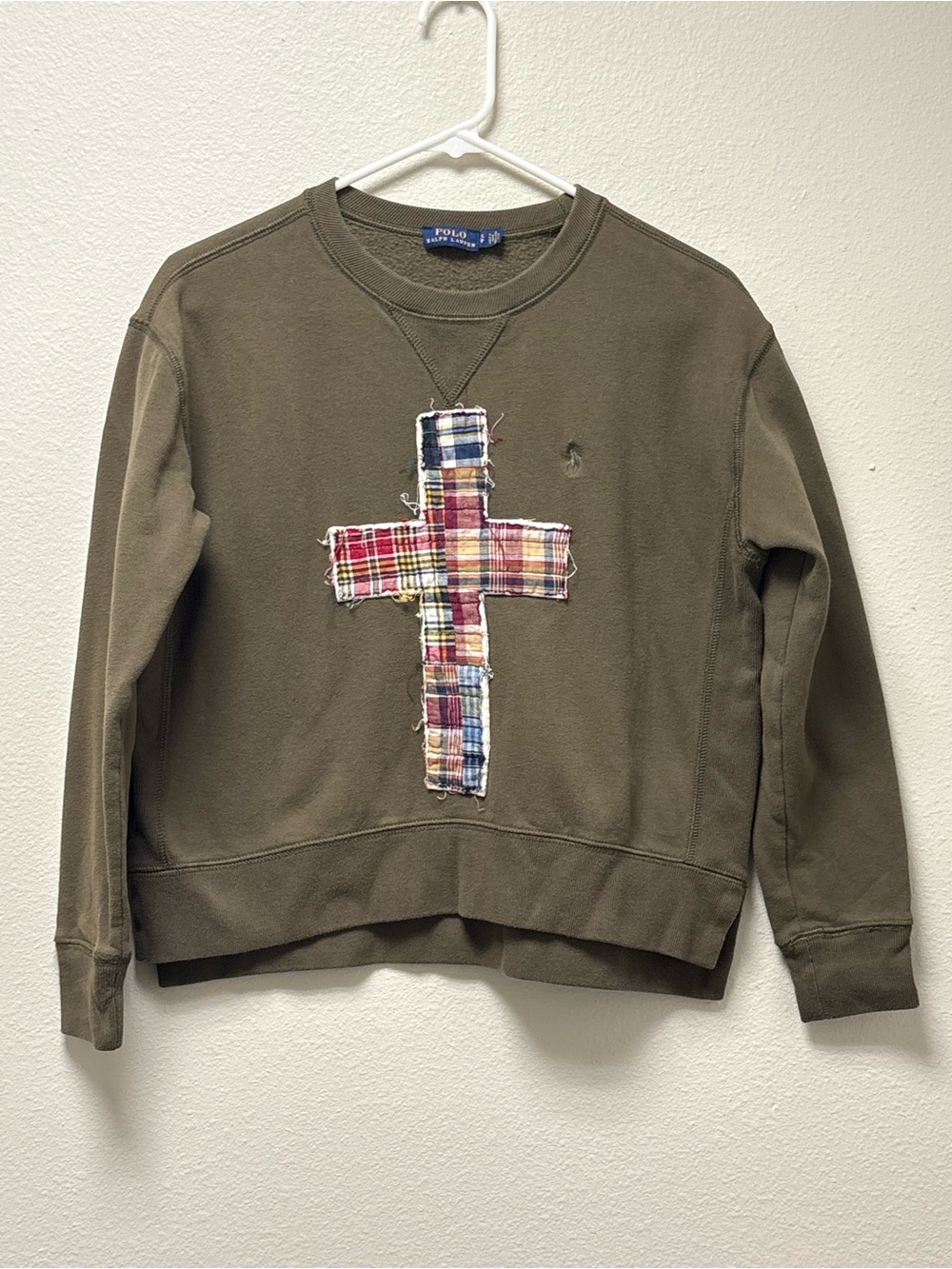Women’s Polo Ralph Lauren SP Crewneck Sweatshirt – Olive Green Plaid Cross